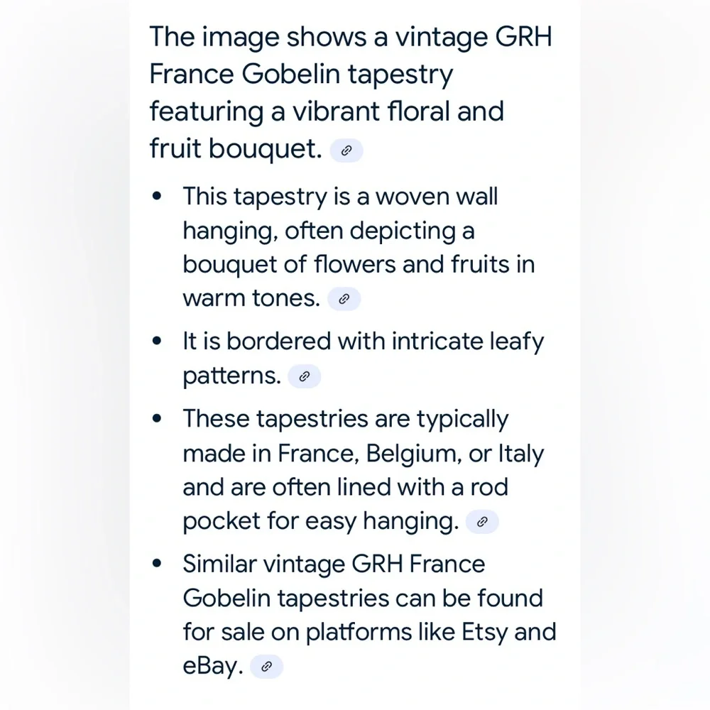 Vintage GRH France Gobelin Tapestry of flowers & fruit